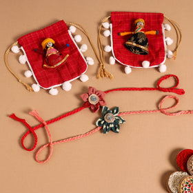  Handmade Fabric Flower Jute Rakhi (Set of 2)