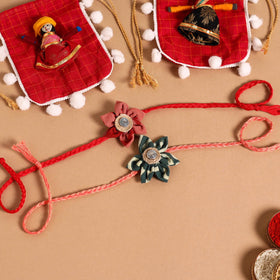  Handmade Fabric Flower Jute Rakhi (Set of 2)