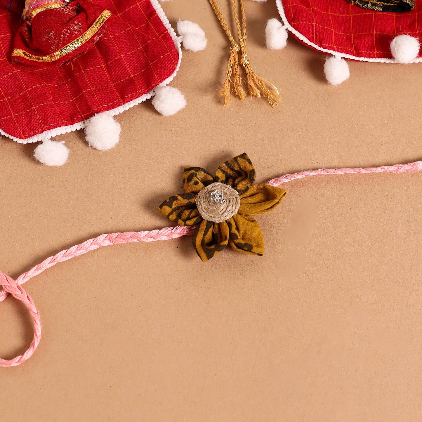  Handmade Fabric Flower Jute Rakhi (Set of 2)