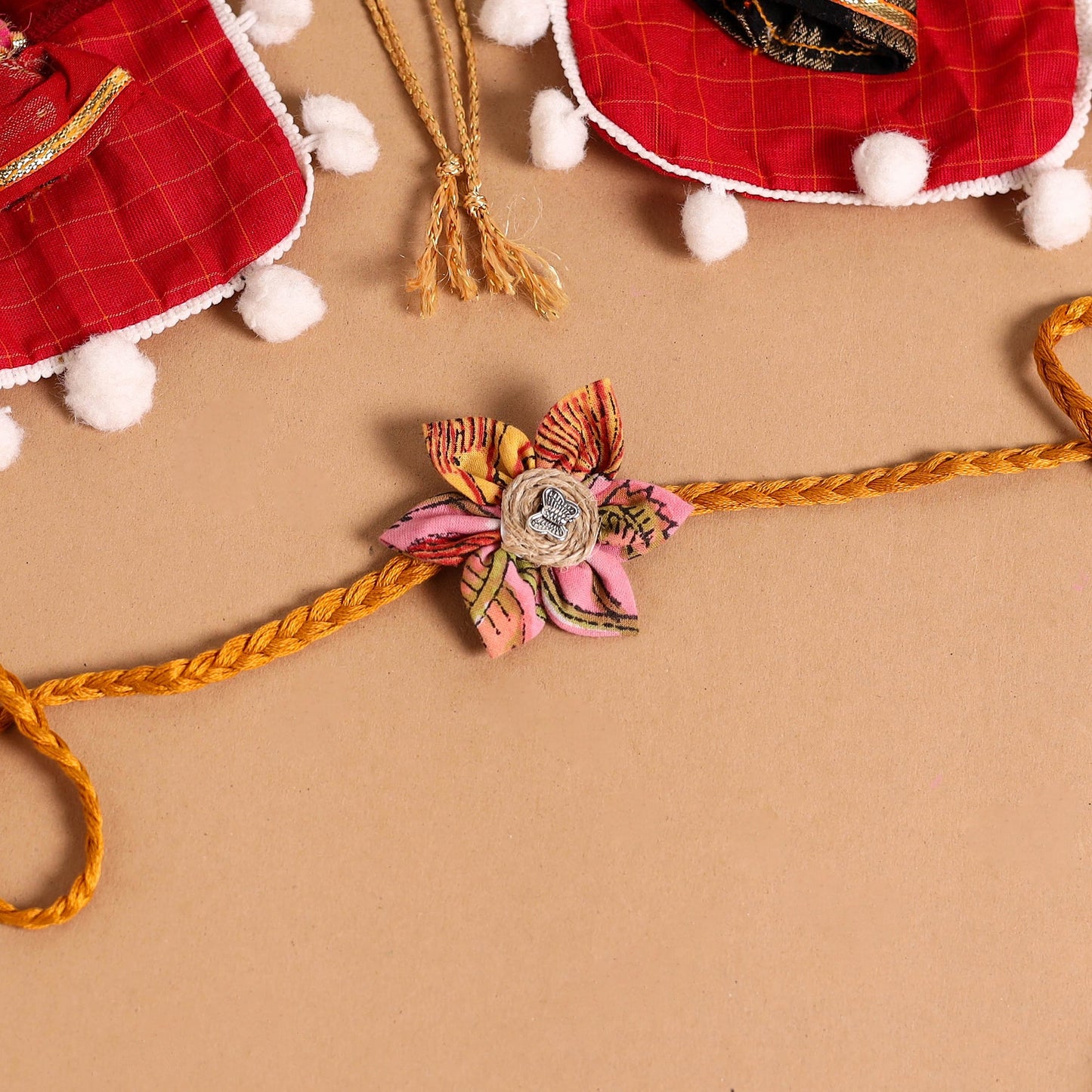  Handmade Fabric Flower Jute Rakhi (Set of 2)