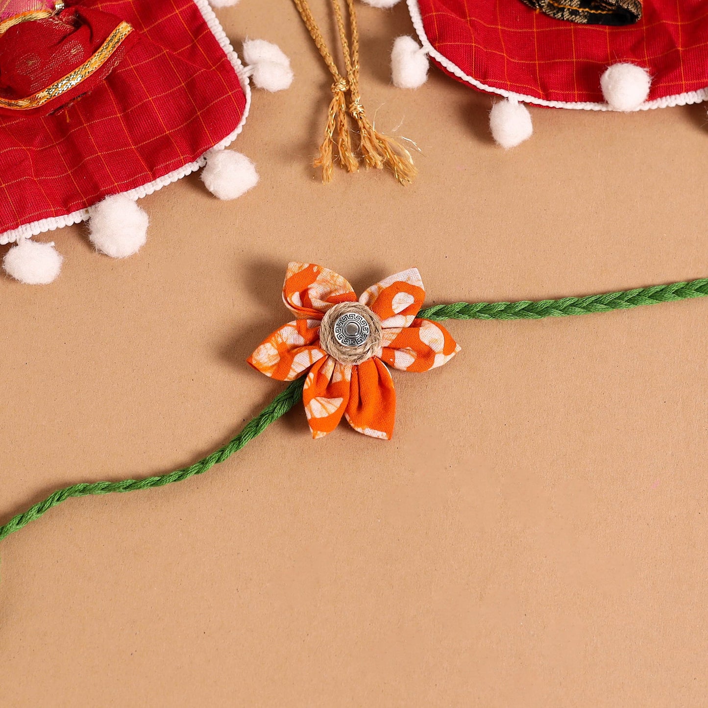  Handmade Fabric Flower Jute Rakhi (Set of 2)