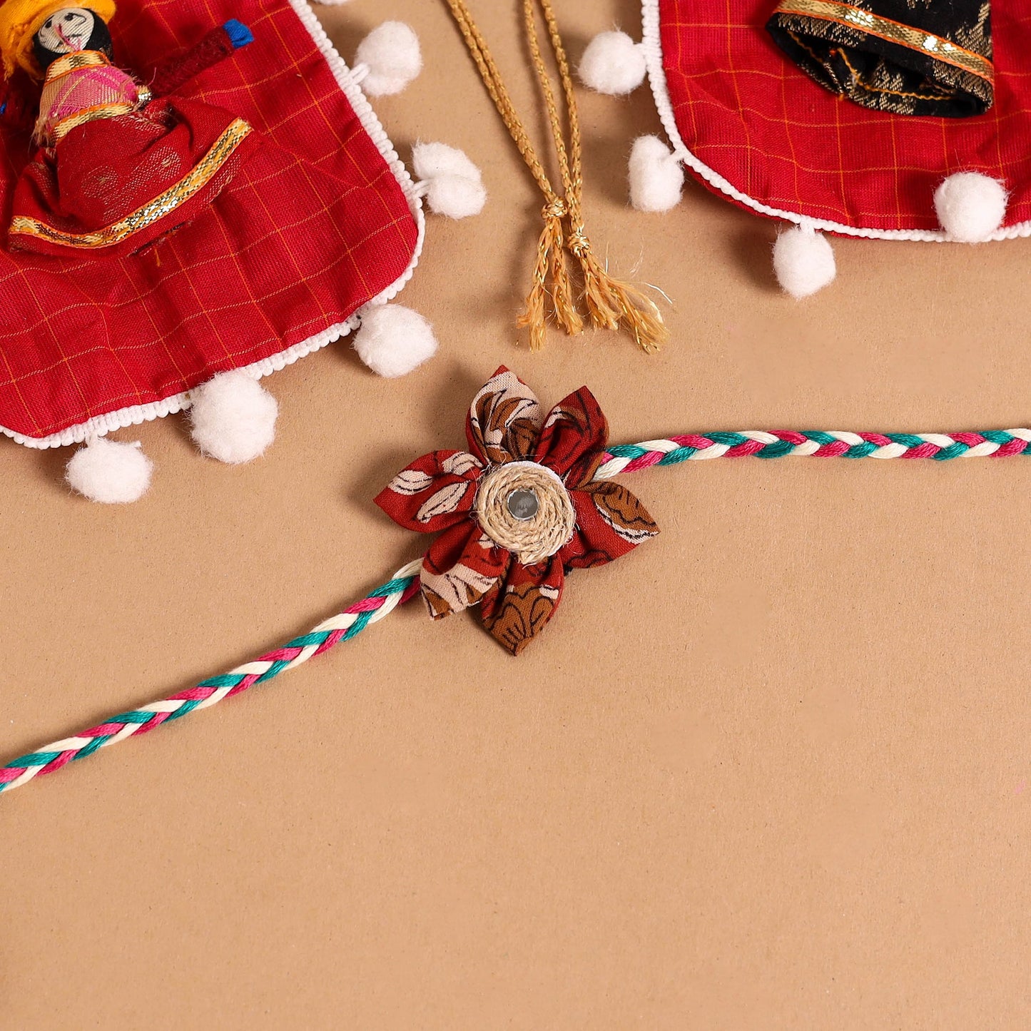  Handmade Fabric Flower Jute Rakhi (Set of 2)