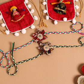 Handmade Fabric Flower Jute Rakhi (Set of 2)