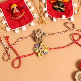  Handmade Fabric Flower Jute Rakhi (Set of 2)