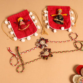  Handmade Fabric Flower Jute Rakhi (Set of 2)