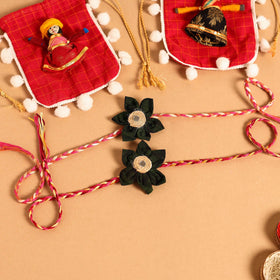  Handmade Fabric Flower Jute Rakhi (Set of 2)