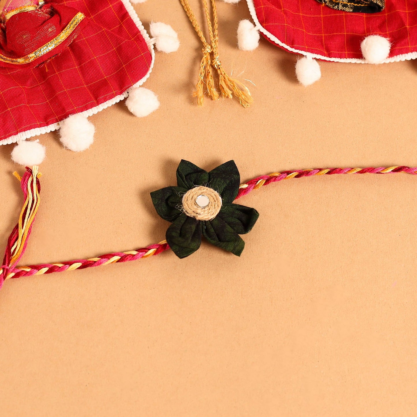  Handmade Fabric Flower Jute Rakhi (Set of 2)