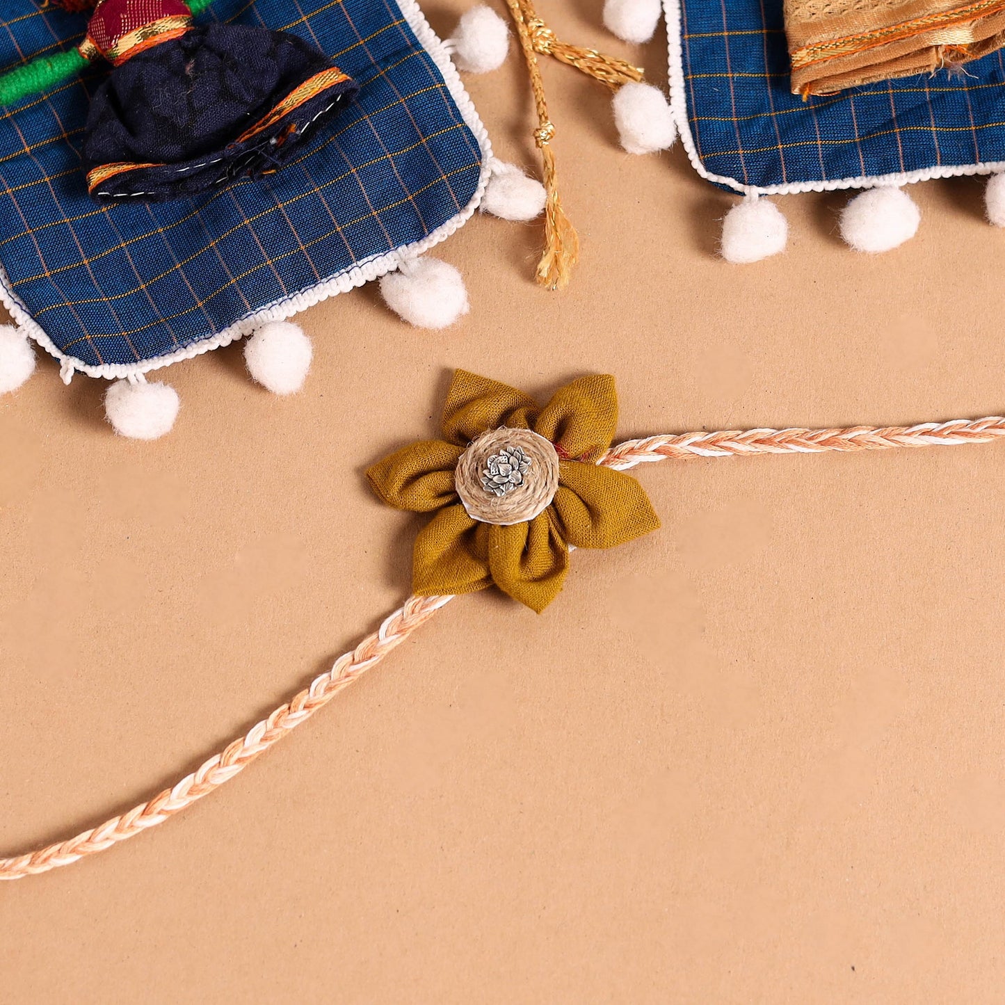  Handmade Fabric Flower Jute Rakhi (Set of 2)