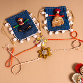  Handmade Fabric Flower Jute Rakhi (Set of 2)