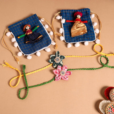  Handmade Fabric Flower Jute Rakhi (Set of 2)