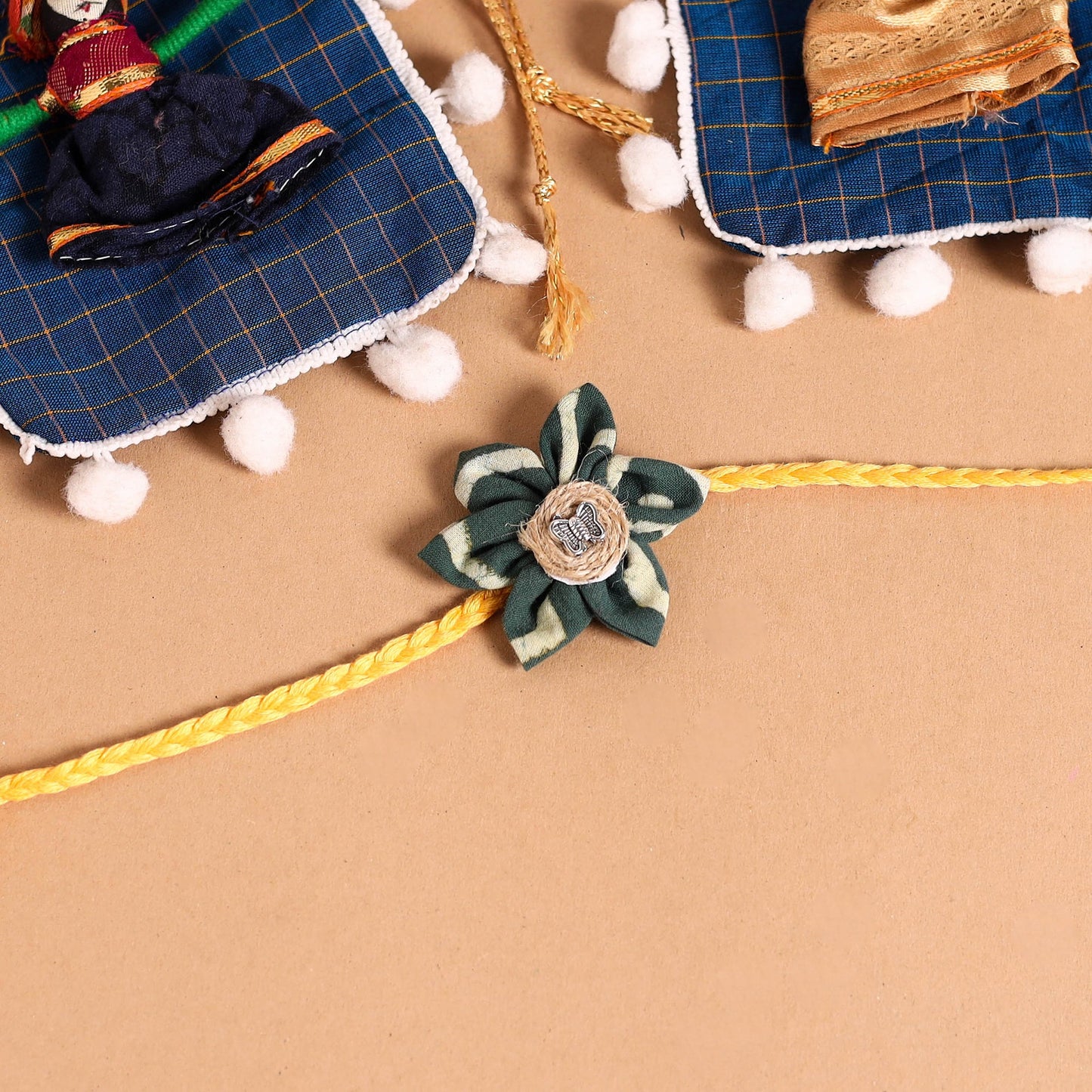  Handmade Fabric Flower Jute Rakhi (Set of 2)