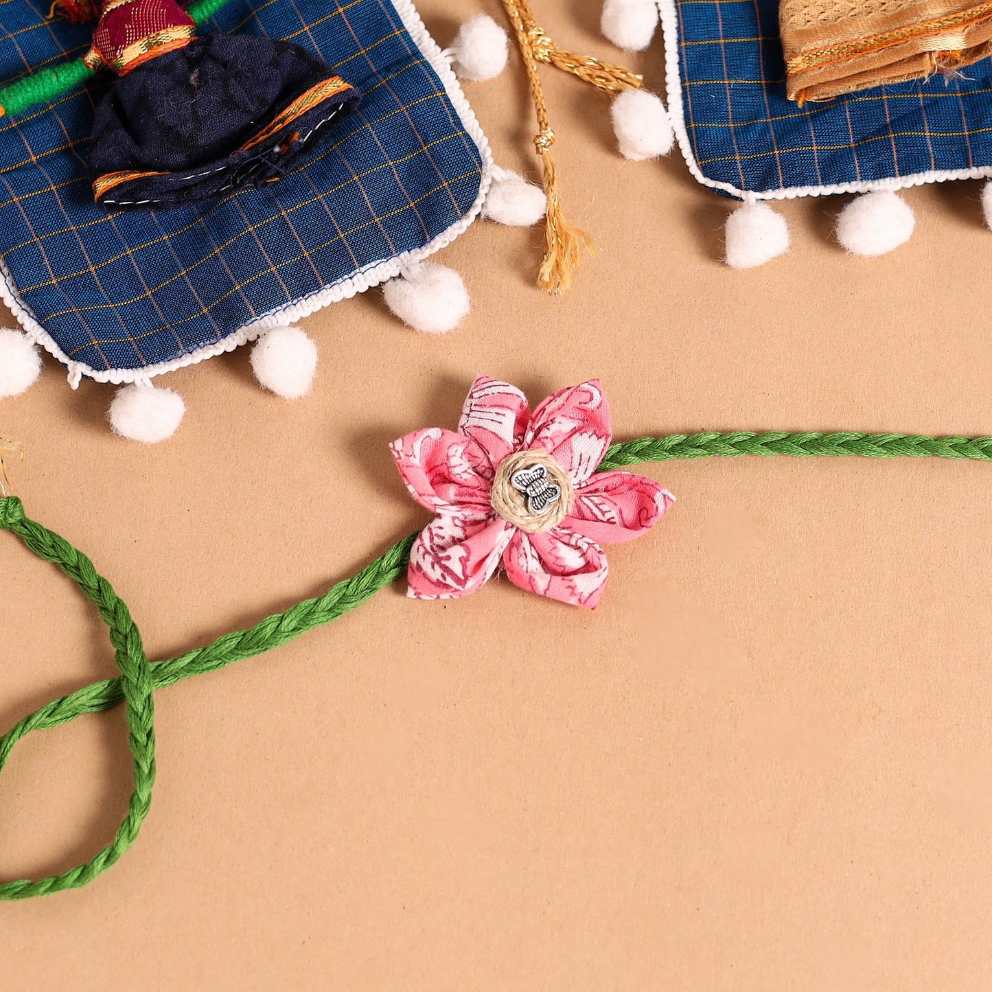  Handmade Fabric Flower Jute Rakhi (Set of 2)