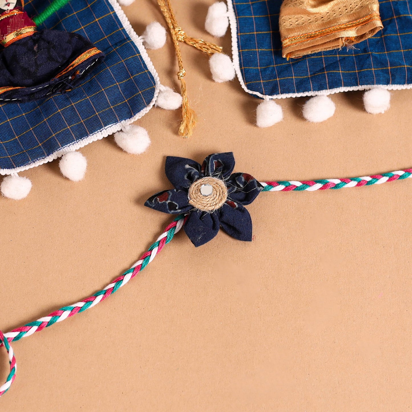  Handmade Fabric Flower Jute Rakhi (Set of 2)