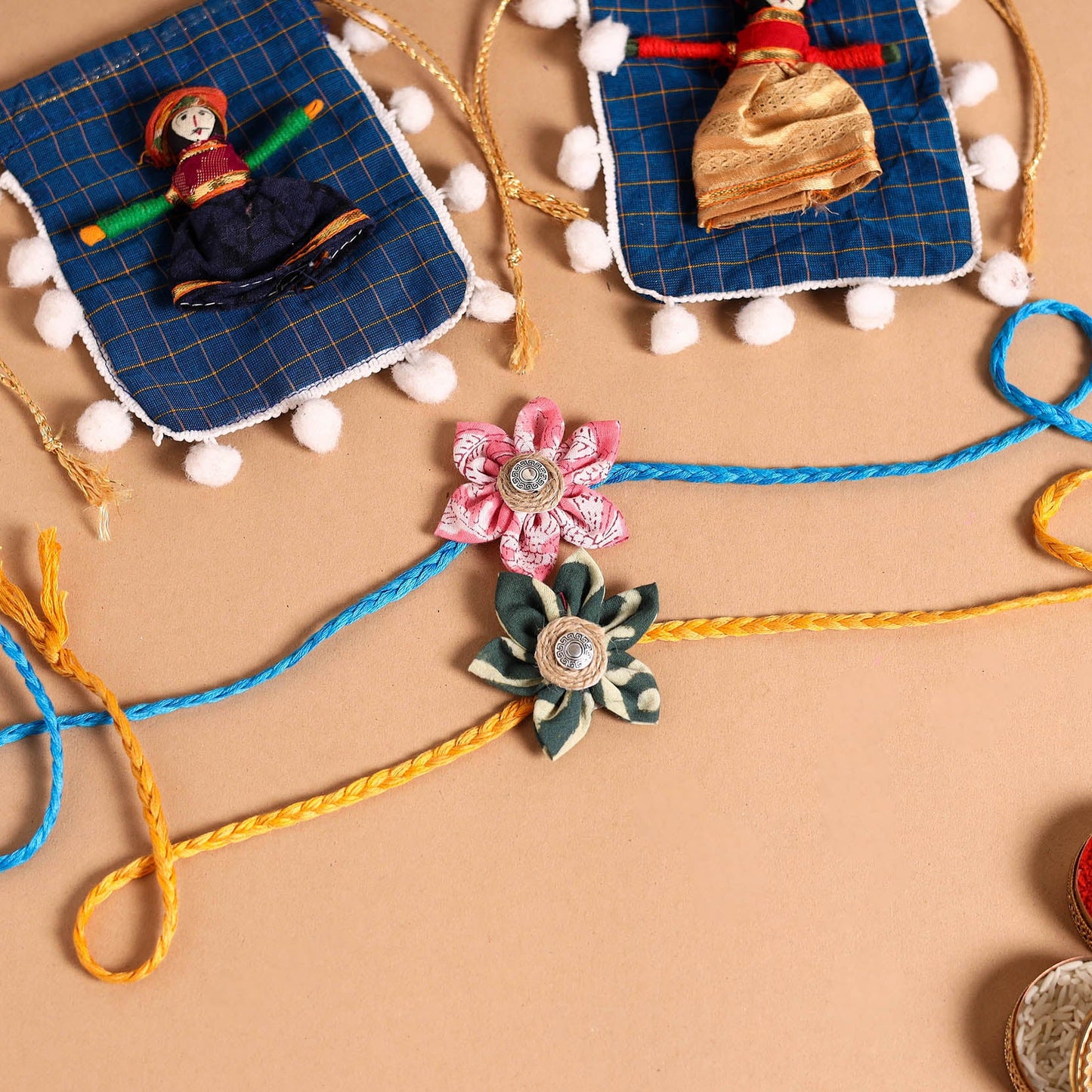  Handmade Fabric Flower Jute Rakhi (Set of 2)