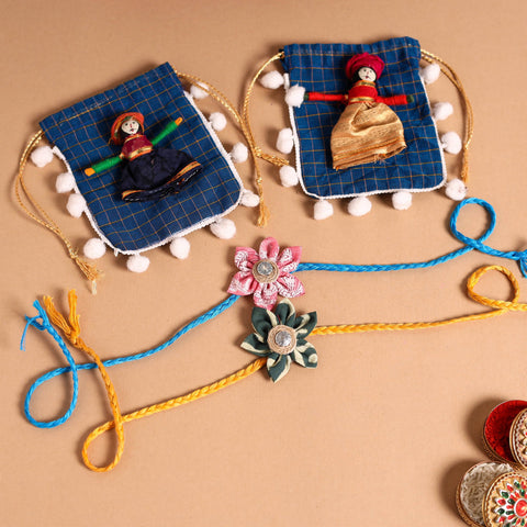  Handmade Fabric Flower Jute Rakhi (Set of 2)
