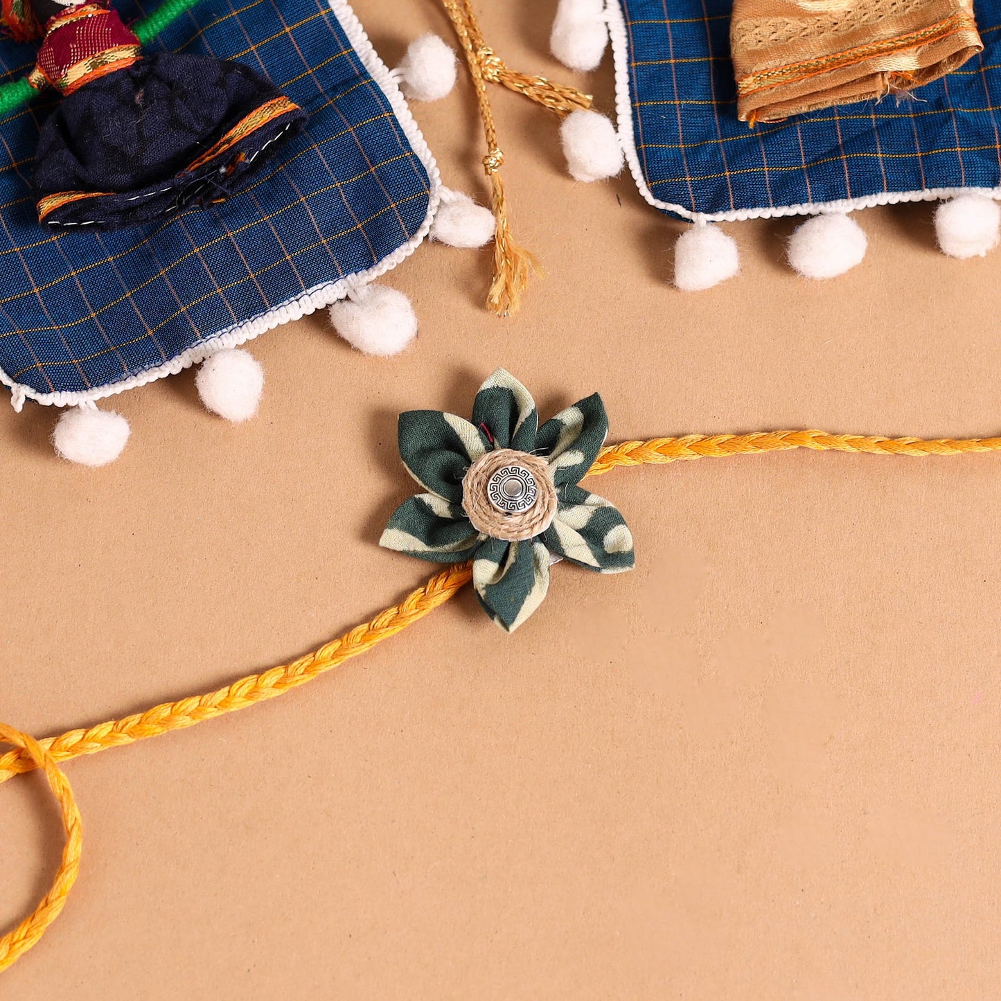  Handmade Fabric Flower Jute Rakhi (Set of 2)