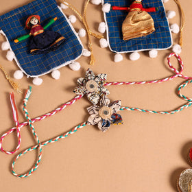  Handmade Fabric Flower Jute Rakhi (Set of 2)