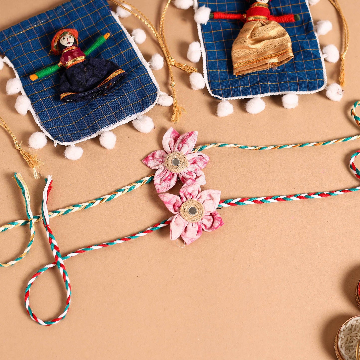  Handmade Fabric Flower Jute Rakhi (Set of 2)