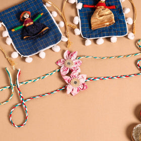  Handmade Fabric Flower Jute Rakhi (Set of 2)