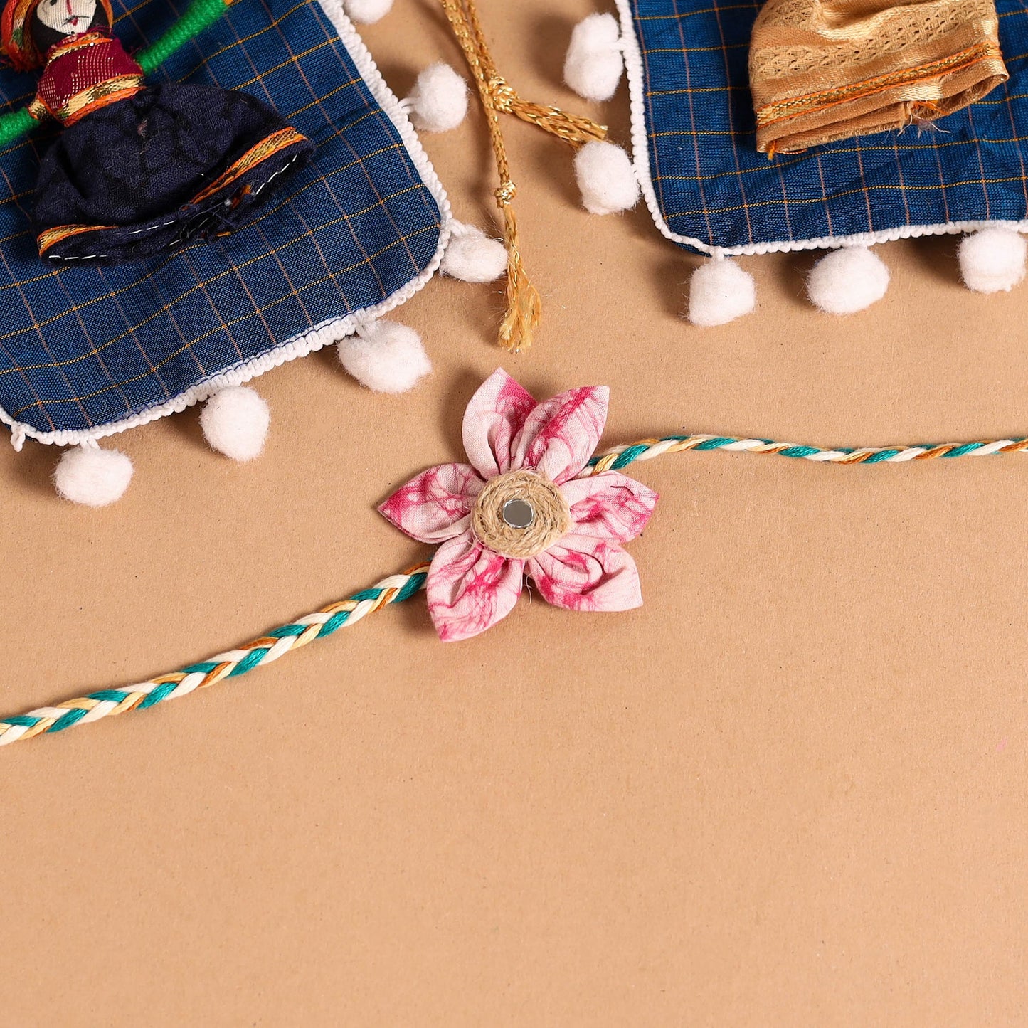  Handmade Fabric Flower Jute Rakhi (Set of 2)