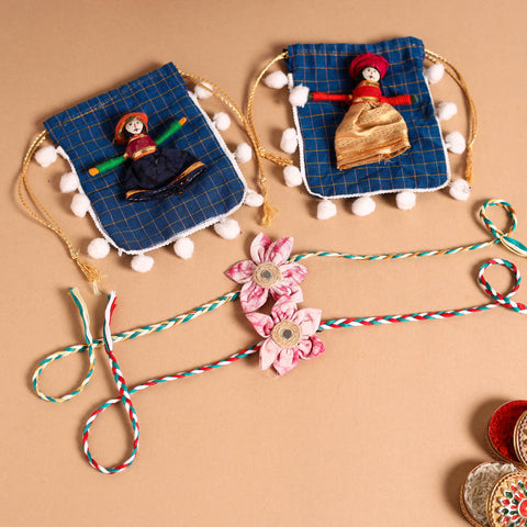  Handmade Fabric Flower Jute Rakhi (Set of 2)