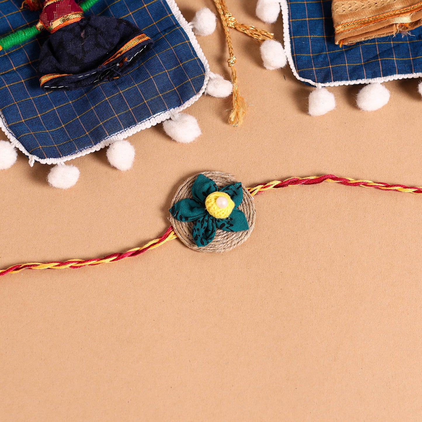  Handmade Fabric Flower Jute Rakhi (Set of 2)