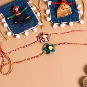  Handmade Fabric Flower Jute Rakhi (Set of 2)