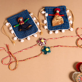  Handmade Fabric Flower Jute Rakhi (Set of 2)