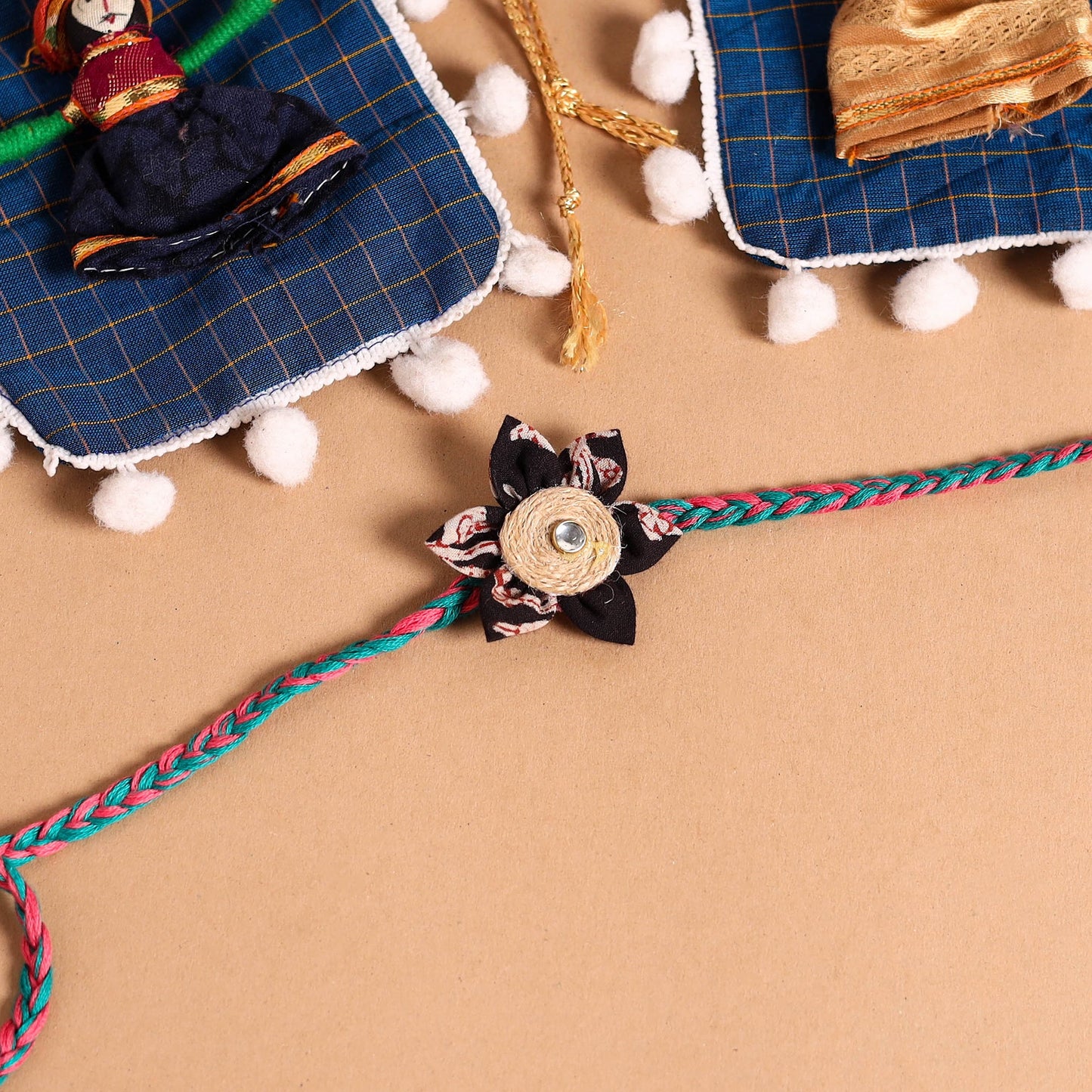  Handmade Fabric Flower Jute Rakhi (Set of 2)