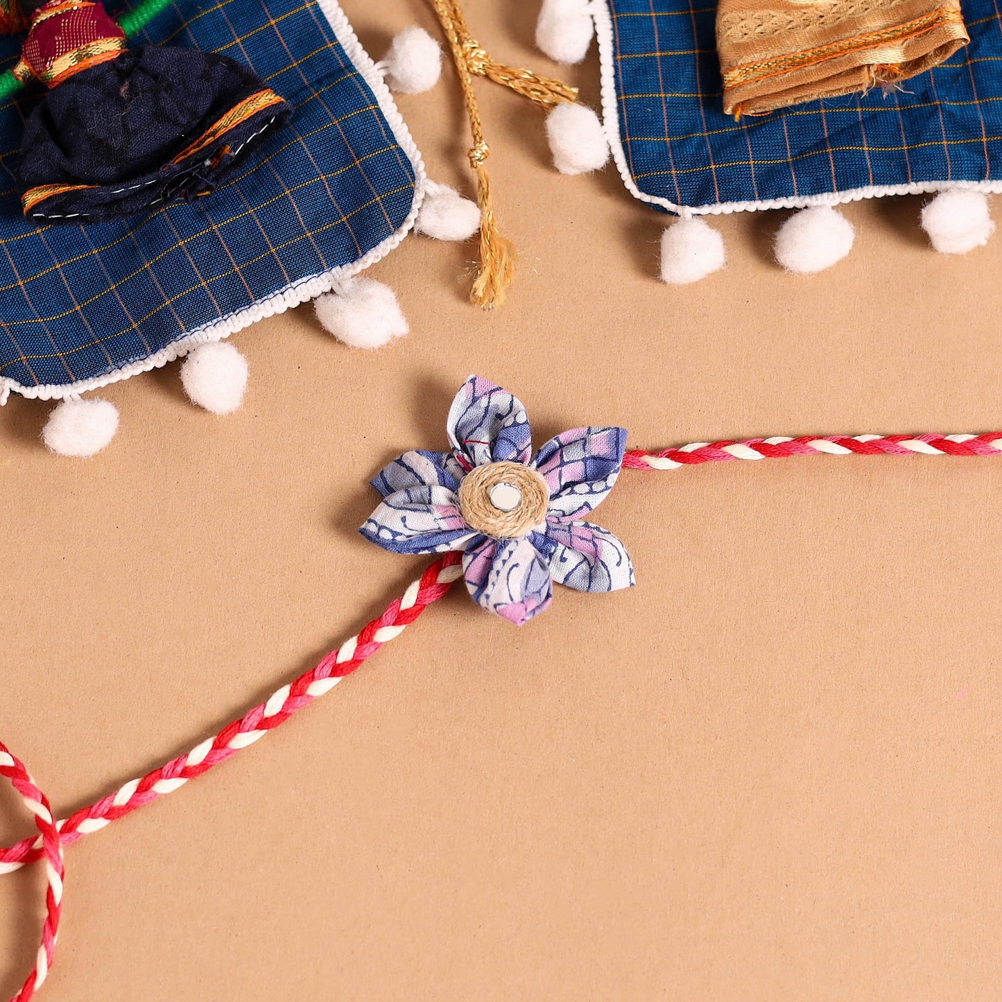  Handmade Fabric Flower Jute Rakhi (Set of 2)