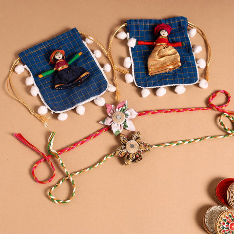  Handmade Fabric Flower Jute Rakhi (Set of 2)
