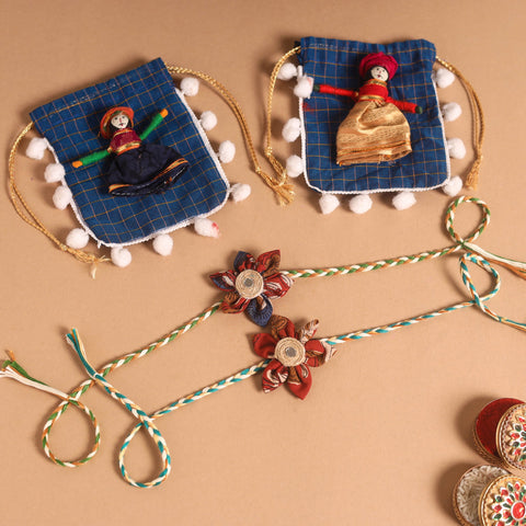  Handmade Fabric Flower Jute Rakhi (Set of 2)