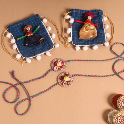  Handmade Fabric Flower Jute Rakhi (Set of 2)