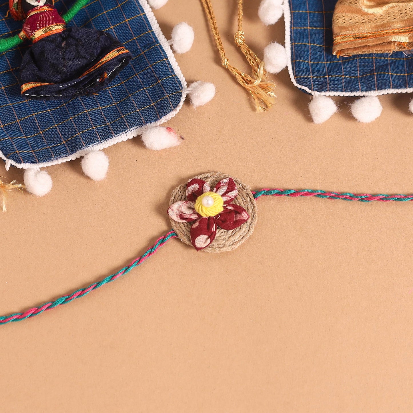  Handmade Fabric Flower Jute Rakhi (Set of 2)