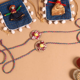  Handmade Fabric Flower Jute Rakhi (Set of 2)