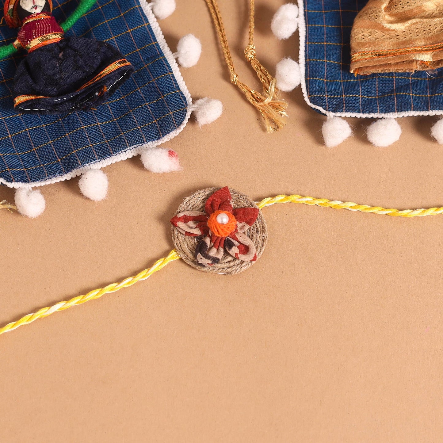  Handmade Fabric Flower Jute Rakhi (Set of 2)