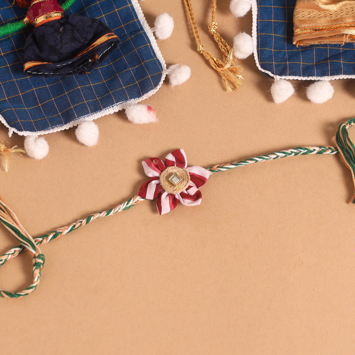  Handmade Fabric Flower Jute Rakhi (Set of 2)