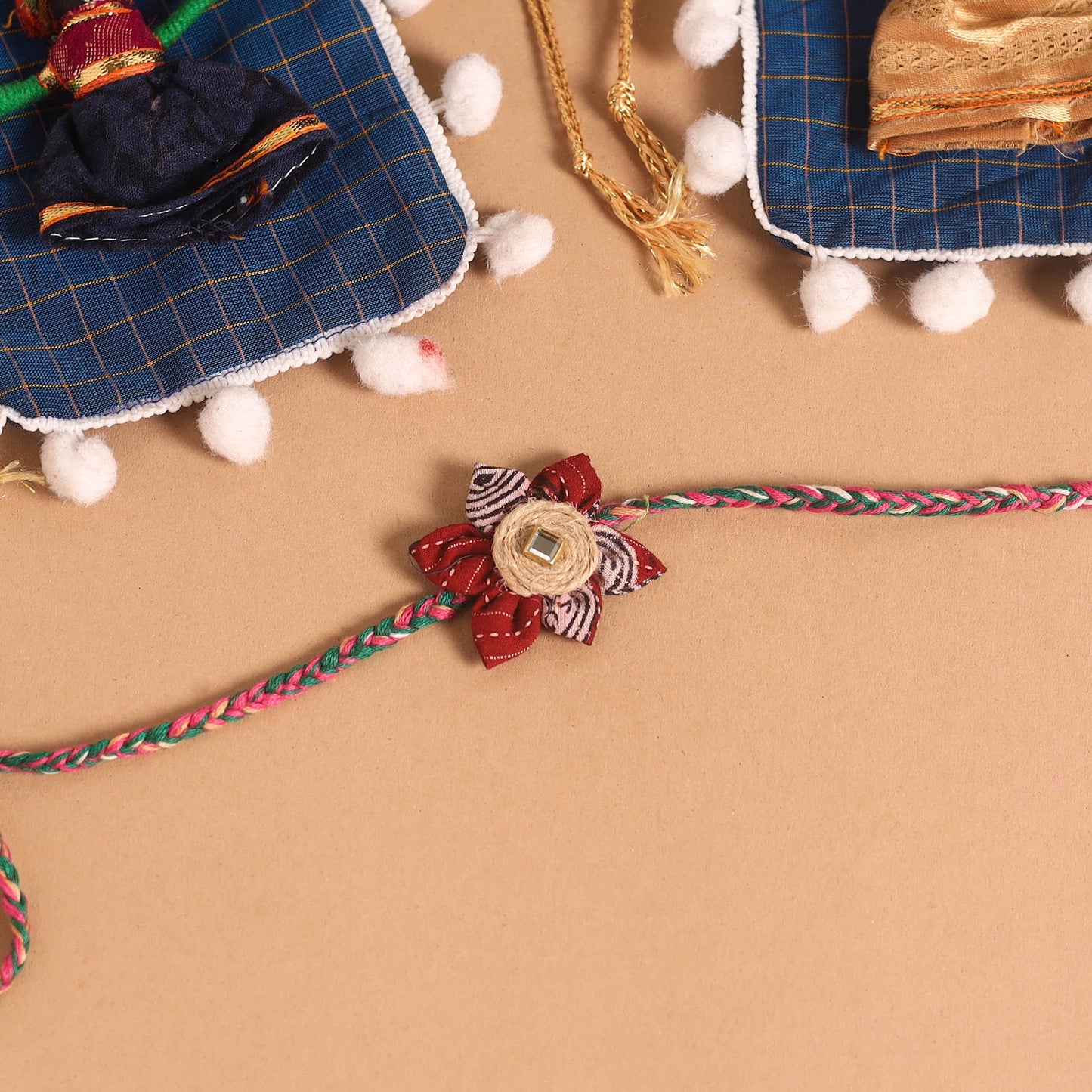  Handmade Fabric Flower Jute Rakhi (Set of 2)