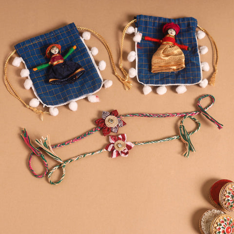  Handmade Fabric Flower Jute Rakhi (Set of 2)