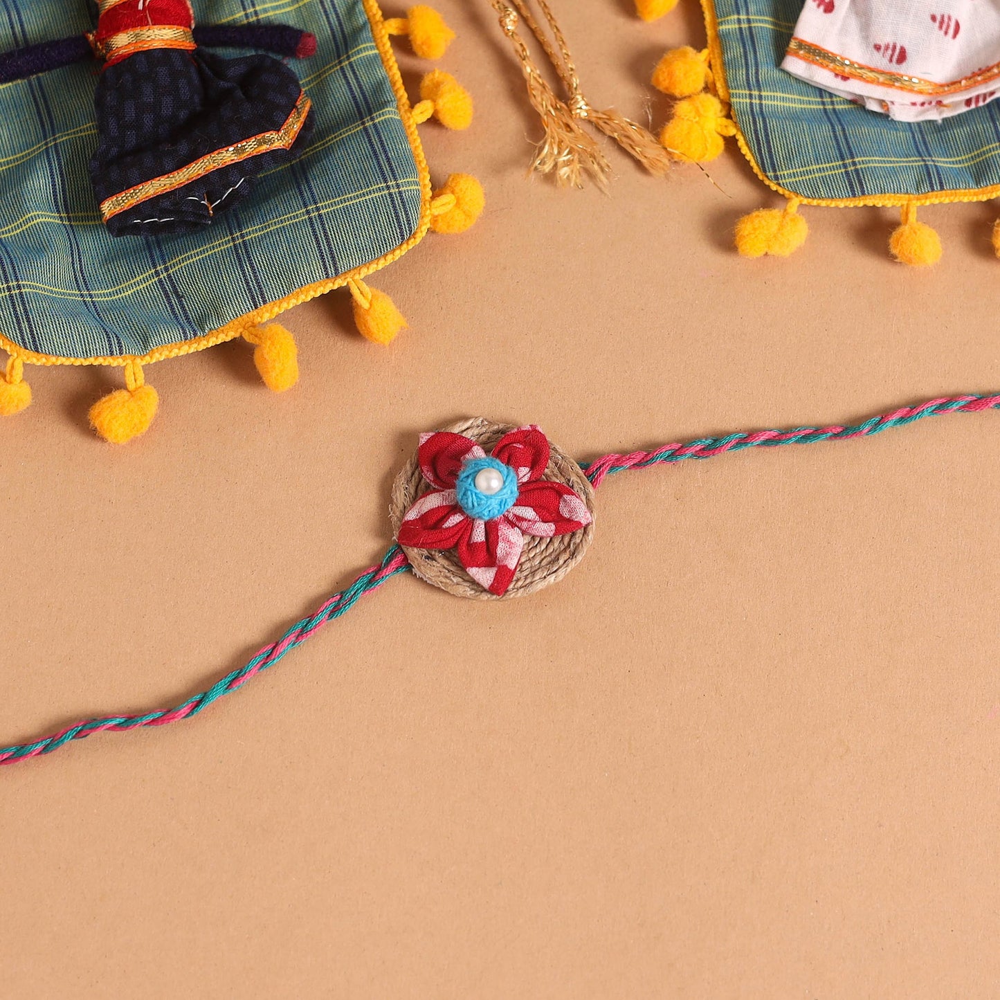  Handmade Fabric Flower Jute Rakhi (Set of 2)