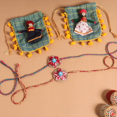  Handmade Fabric Flower Jute Rakhi (Set of 2)