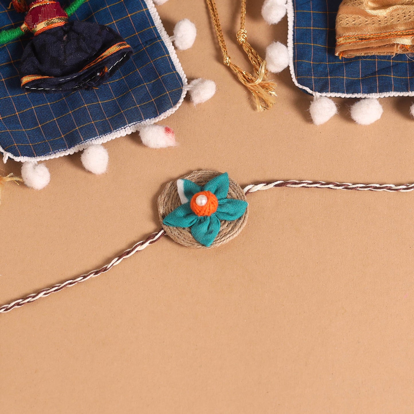  Handmade Fabric Flower Jute Rakhi (Set of 2)
