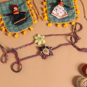  Handmade Fabric Flower Jute Rakhi (Set of 2)