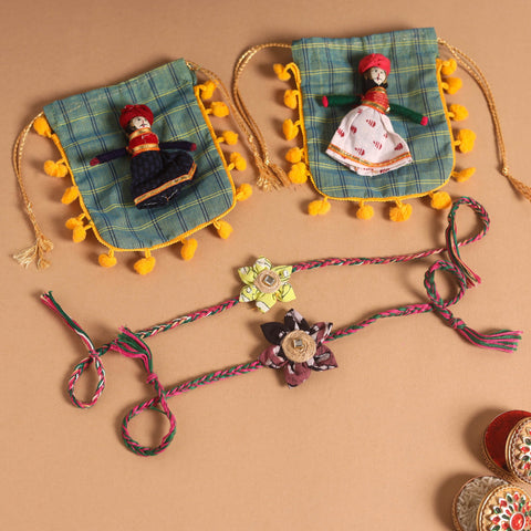  Handmade Fabric Flower Jute Rakhi (Set of 2)