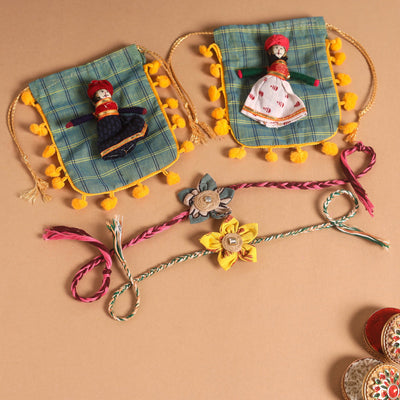  Handmade Fabric Flower Jute Rakhi (Set of 2)