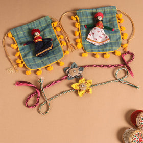  Handmade Fabric Flower Jute Rakhi (Set of 2)