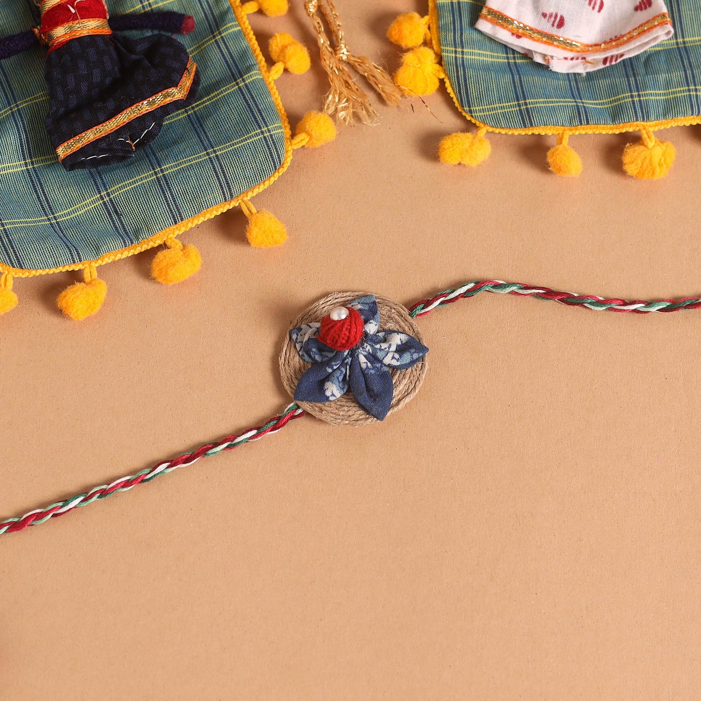 Handmade Fabric Flower Jute Rakhi (Set of 2)