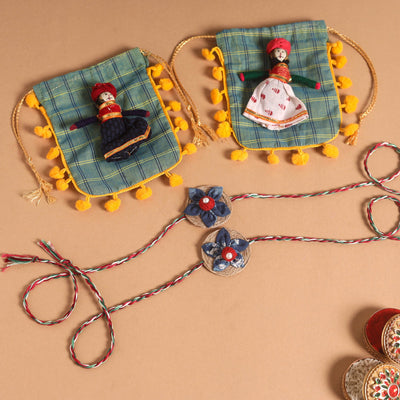  Handmade Fabric Flower Jute Rakhi (Set of 2)