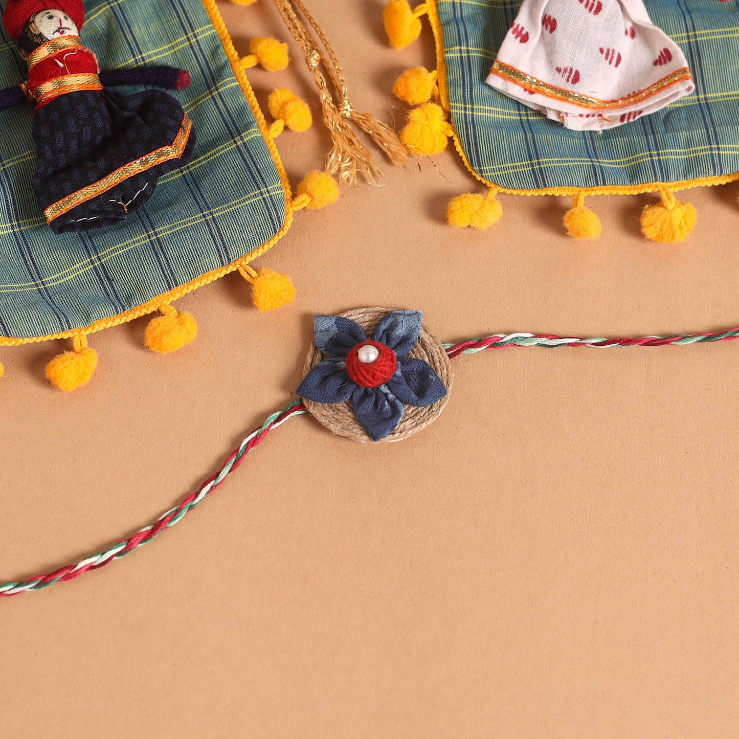  Handmade Fabric Flower Jute Rakhi (Set of 2)
