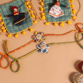  Handmade Fabric Flower Jute Rakhi (Set of 2)